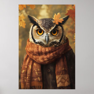 Fall Owl Art Print, Autumn Clothes, Rustic Home Poster