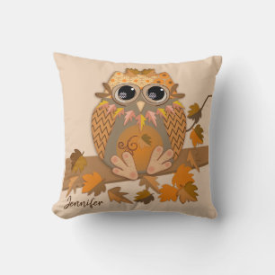 Fall owl with custom name cushion