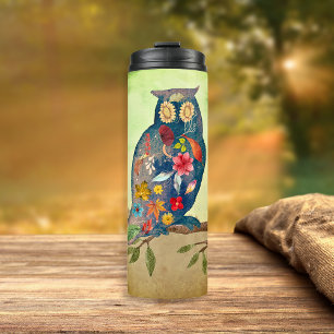 Fall Owl With Flowers Autumn Inspirational Thermal Tumbler