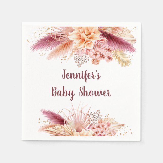 Fall Pampas Grass Boho Baby Shower Napkin (Front)