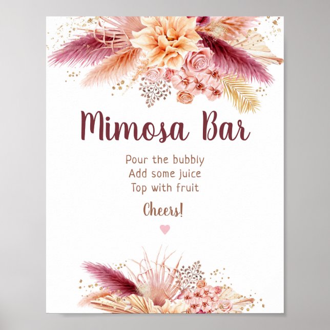 Fall Pampas Grass Boho Bridal Shower Mimosa Bar Poster (Front)