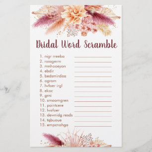 Fall Pampas Grass Boho Bridal Word Scramble Game