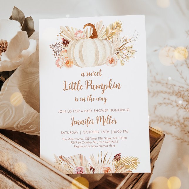 Fall Pampas Grass Little Pumpkin Baby Shower Invitation (Creator Uploaded)