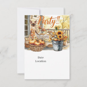 Fall Party Invitation Card for Siamese Cat Lovers