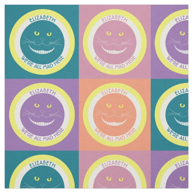 Fall Pastel Colours Cheshire Smiling Cat Fabric (Swatch)