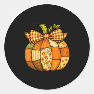 Fall Patchwork Pumpkin Autumn Halloween Thanksgivi Classic Round Sticker