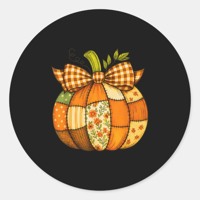 Fall Patchwork Pumpkin Autumn Halloween Thanksgivi Classic Round Sticker (Front)