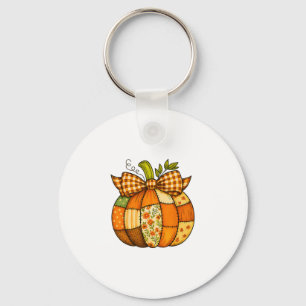Fall Patchwork Pumpkin Autumn Halloween Thanksgivi Key Ring