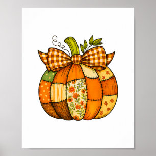 Fall Patchwork Pumpkin Autumn Halloween Thanksgivi Poster