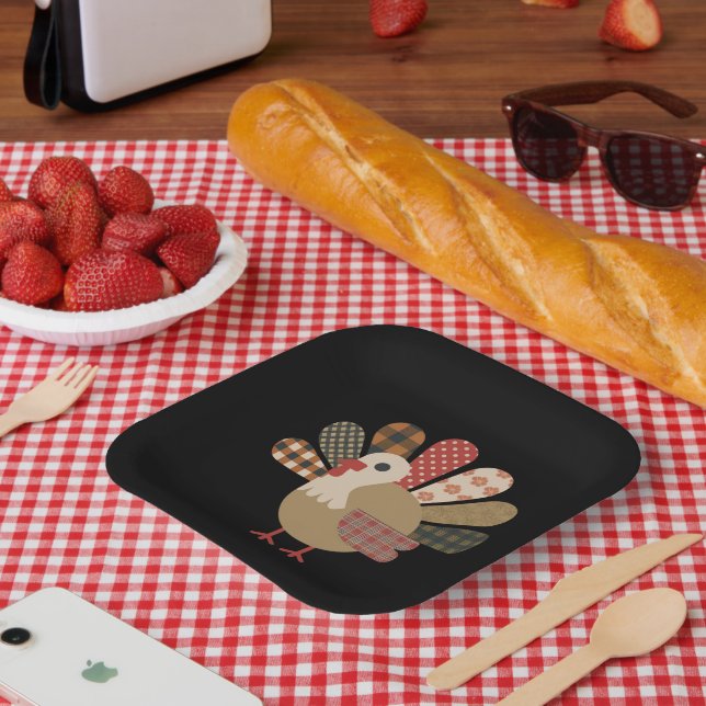 Fall Patchwork QuiltedTurkey Thanksgiving Paper Plate (Picnic)