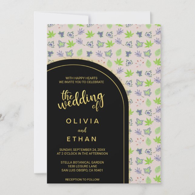 Fall pattern black gold chic Wedding Invitation (Front)