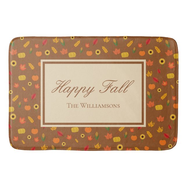 Fall Pattern Family Last Name Brown Bath Mat (Front)