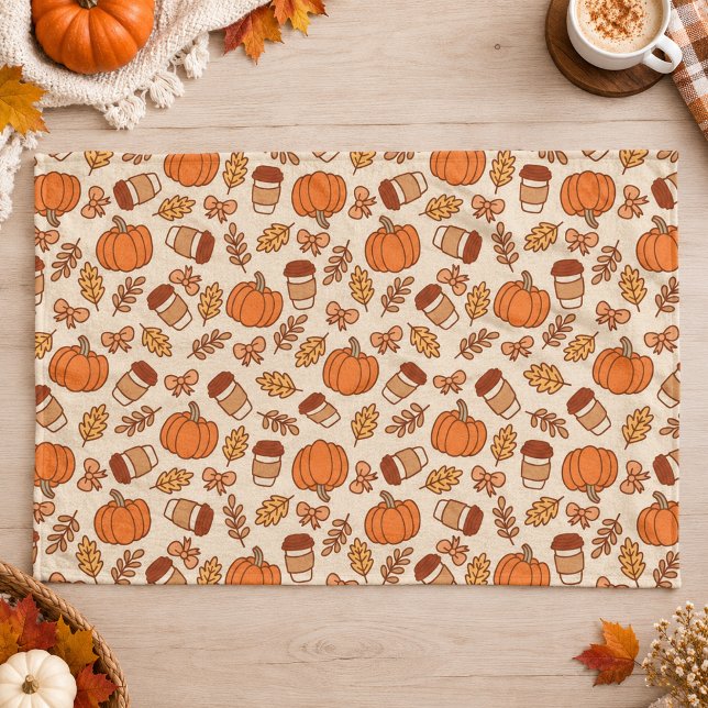 Fall Pattern Seamless Coffee Pumpkin Tea Towel (Fall Pattern Seamless Coffee Pumpkin Kitchen Towel)