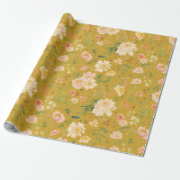 Fall Peach Flower Watercolor on Ceylon Yellow Back