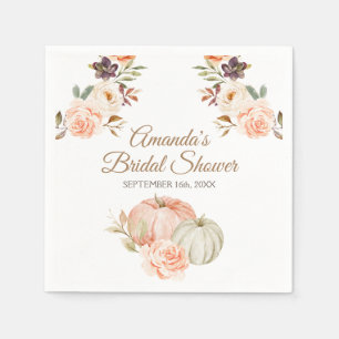 Fall Peach Green Pumpkin Rustic Floral Napkin