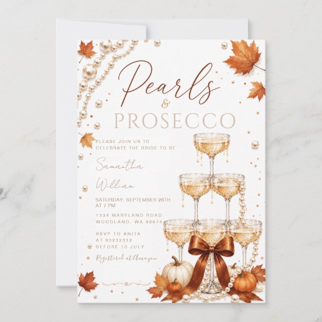 Fall Pearls & Prosecco Bridal Shower Invitation (Front)