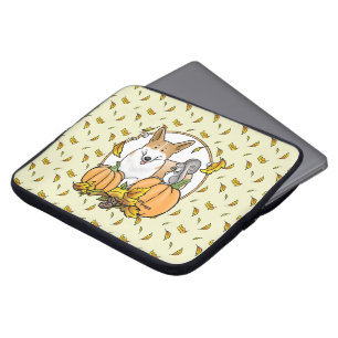 Fall Pembroke Welsh Corgi (red 1) Pumpkins Cute Laptop Sleeve