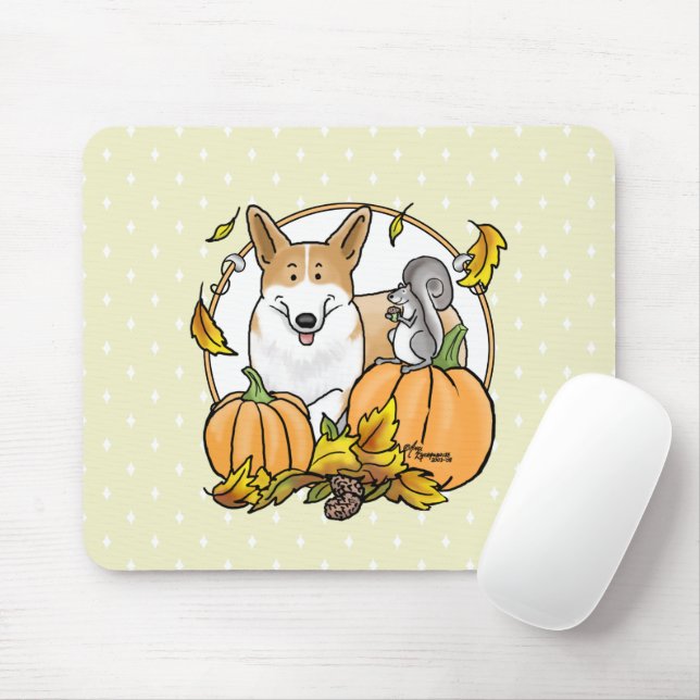 Fall Pembroke Welsh Corgi (red 1) Pumpkins Cute Mouse Pad (With Mouse)