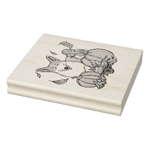Fall Pembroke Welsh Corgi (red 1) Pumpkins Cute Rubber Stamp