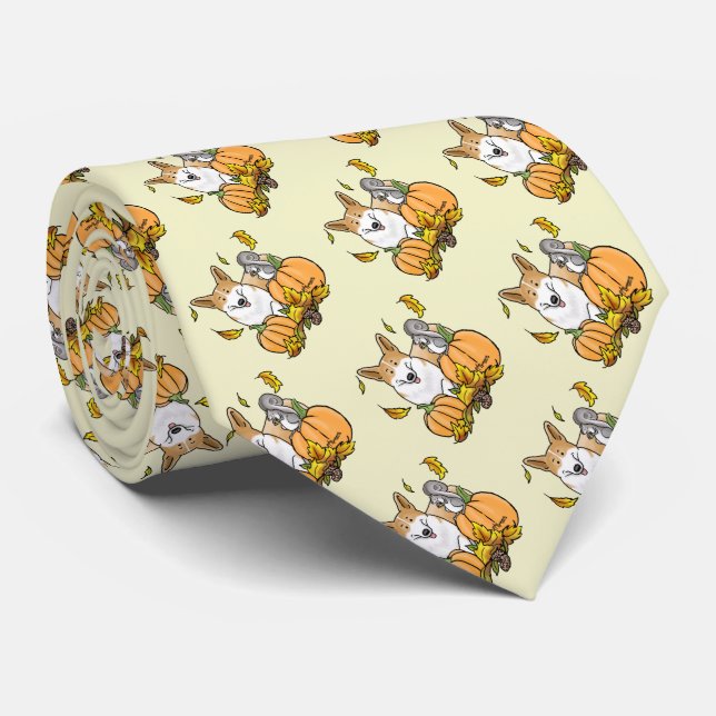 Fall Pembroke Welsh Corgi (red 1) Pumpkins Cute Tie (Rolled)