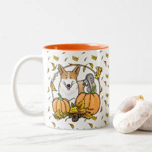 Fall Pembroke Welsh Corgi (red 1) Pumpkins Cute Two-Tone Coffee Mug