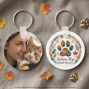 Fall Pet Lover Gift Autumn Paw Print Key Ring