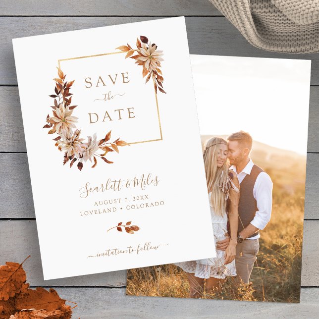 Fall Photo Save The Date (Modern Fall Leaves Photo Save The Date Invitation by Painted Paperie
)
