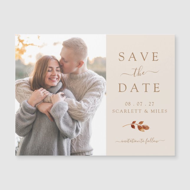 Fall Photo Save The Date Wedding Magnetic Card (Front)