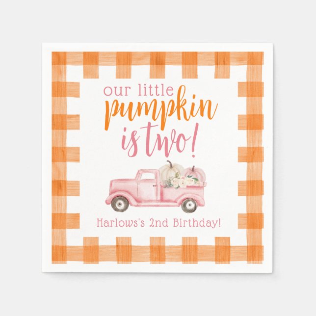 Fall Pink Floral Pumpkins Harvest Truck Napkin (Front)