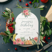 Fall Pink Floral Vibrant Pumpkins Birthday Party