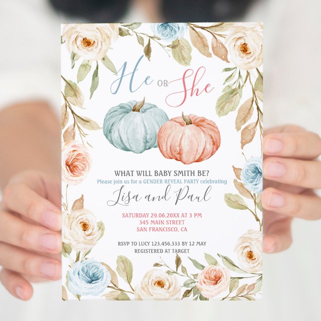 Fall Pink Peach or Blue Gender Reveal Invitation (Creator Uploaded)