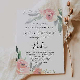 Fall Pink Peony Flowers Boda Wedding Invitation