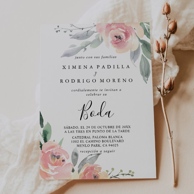 Fall Pink Peony Flowers Boda Wedding  Invitation (Creator Uploaded)