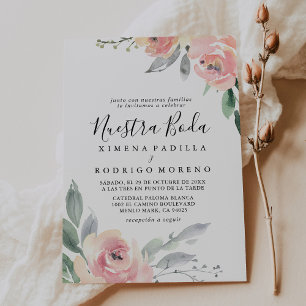 Fall Pink Peony Flowers Calligraphy Nuestra Boda Invitation