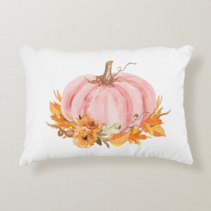 Fall Pink Pumpkin and Rainbows Accent Pillow