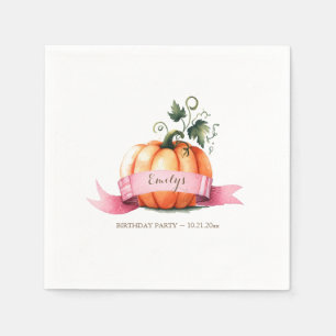 Fall Pink Pumpkin Birthday Party Girl Napkin