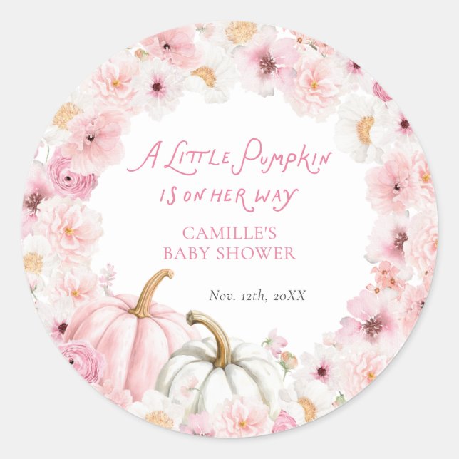 Fall Pink Pumpkin Favour Classic Round Sticker (Front)