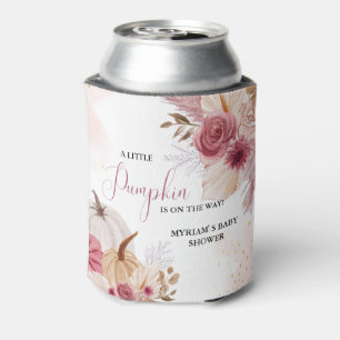 Fall Pink Pumpkin  Floral Girl Baby shower  Can Cooler