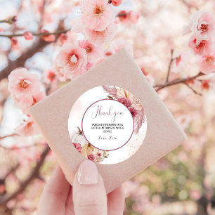 Fall pink Pumpkin  Floral girl Baby shower  Classic Round Sticker