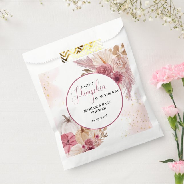 Fall Pink Pumpkin  Floral Girl Baby shower  Favour Bag (Sealed)