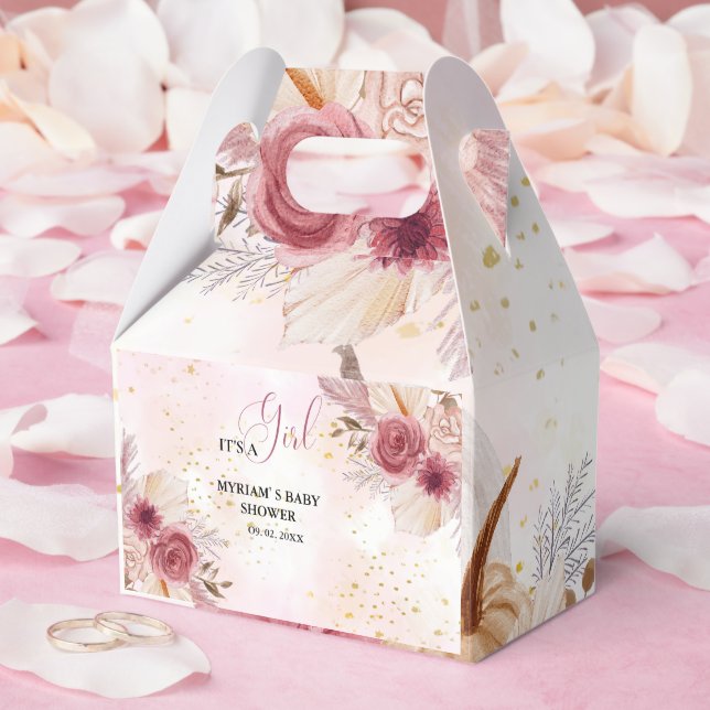 Fall Pink Pumpkin  Floral Girl Baby shower  Favour Box (Wedding)