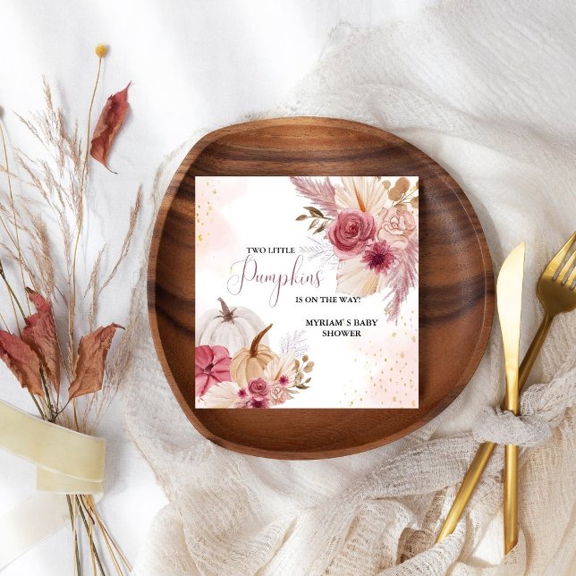 Fall Pink Pumpkin  Floral Girl Baby shower  Napkin (Creator Uploaded)