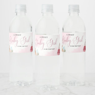 Fall pink Pumpkin  Floral Girl Baby shower  Water Bottle Label