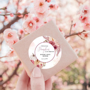 Fall Pink Pumpkin  Floral Twin Girl Baby shower  Classic Round Sticker