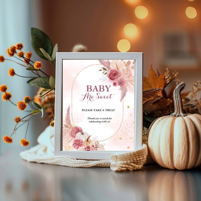 Fall Pink Pumpkin Girl  baby shower Favour sign (Creator Uploaded)