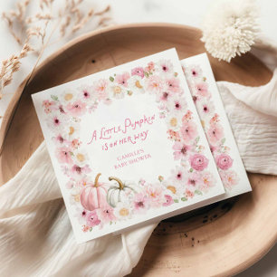 Fall Pink Pumpkin Girl Baby Shower Napkin