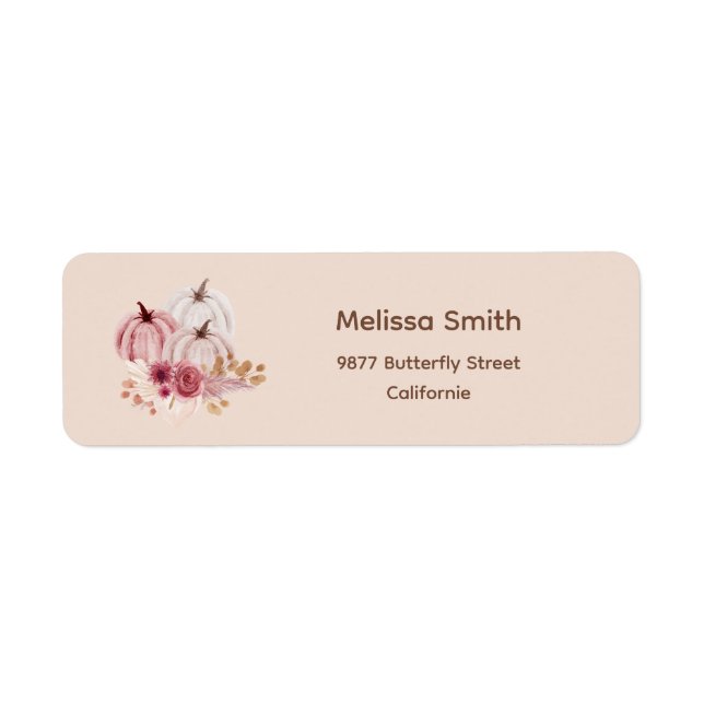 Fall Pink Pumpkin Return Address  Label (Front)