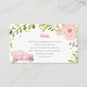 Fall Pink Pumpkin Truck Baby Shower Insert Card