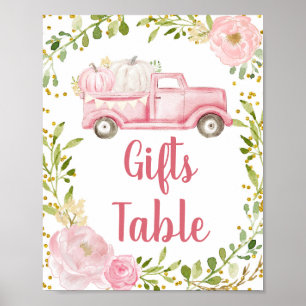 Fall Pink Pumpkin Truck Gifts Table Sign