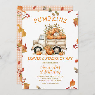 Fall Pink Pumpkin Truck Girl Birthday Autumn Flora Invitation